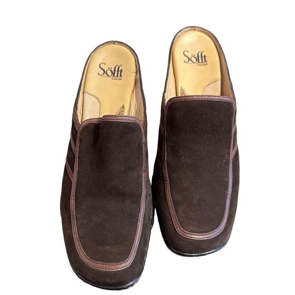 Sofft Chocolate Brown Suede Heel Mule / Clog Shoe Sz 8 - Picture 5 of 11